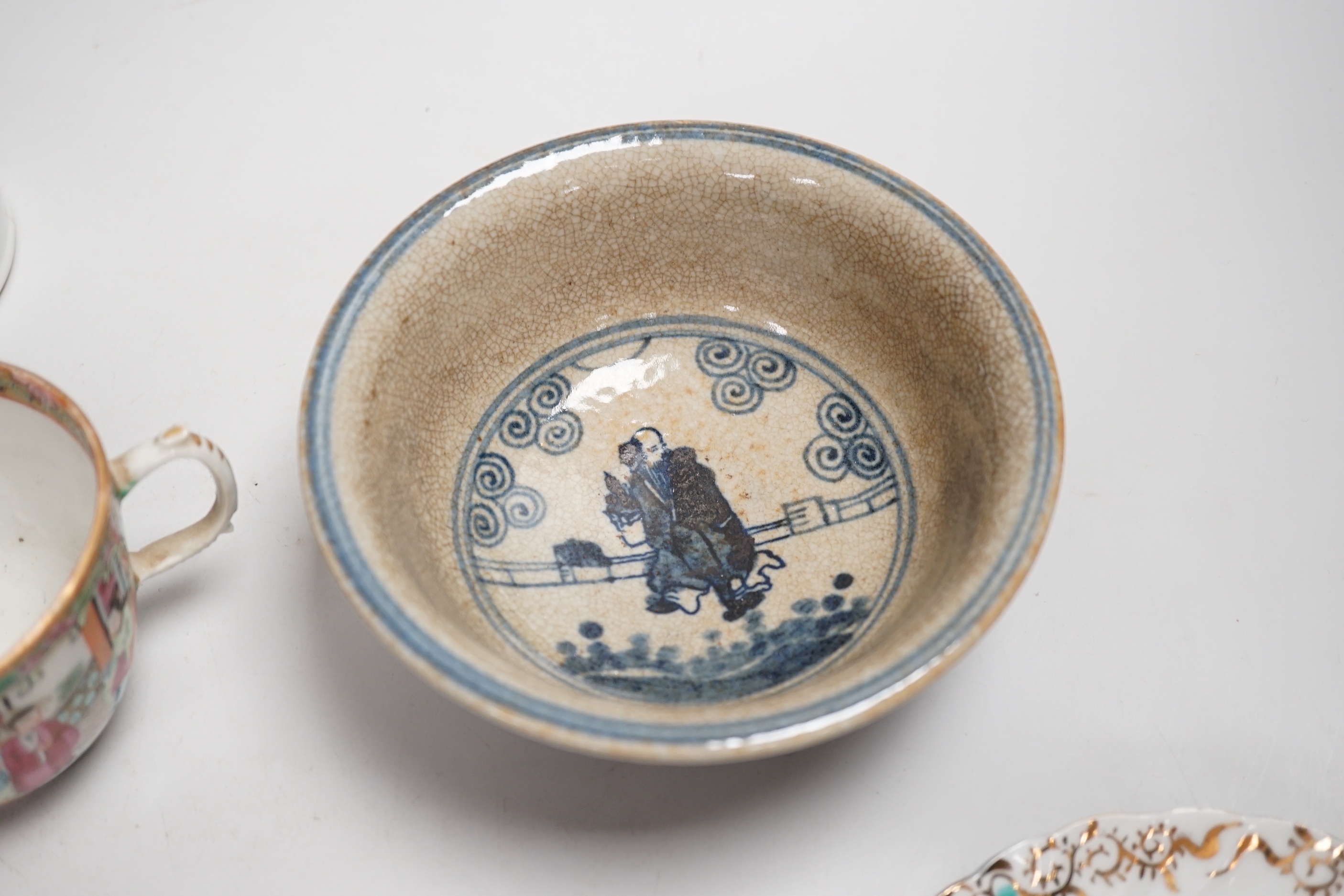 Chinese and Japanese ceramics including Canton cups and blue and white tea bowl, the largest 25cm high